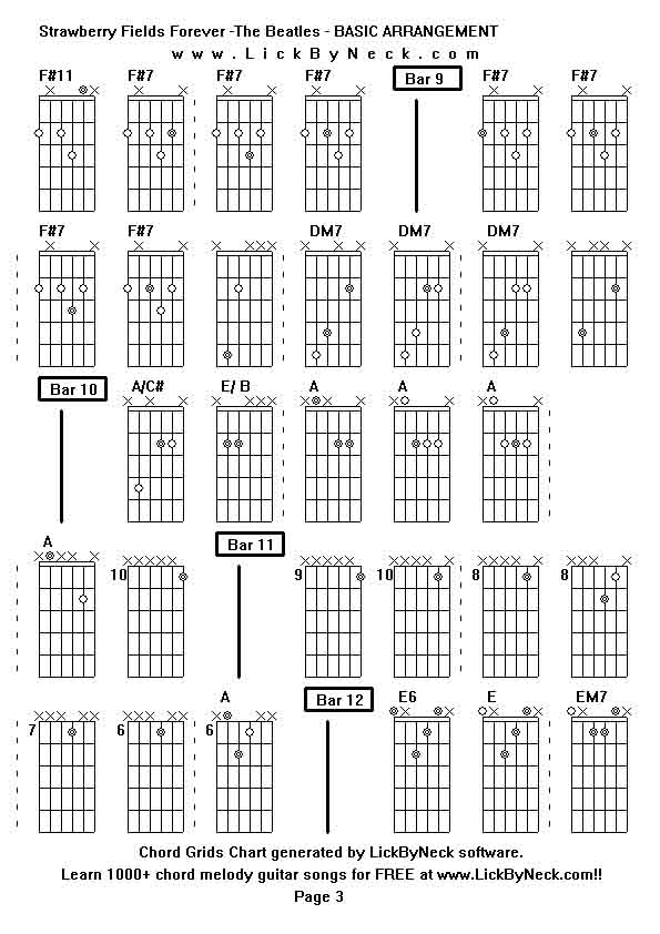 Chord Grids Chart of chord melody fingerstyle guitar song-Strawberry Fields Forever -The Beatles - BASIC ARRANGEMENT,generated by LickByNeck software.